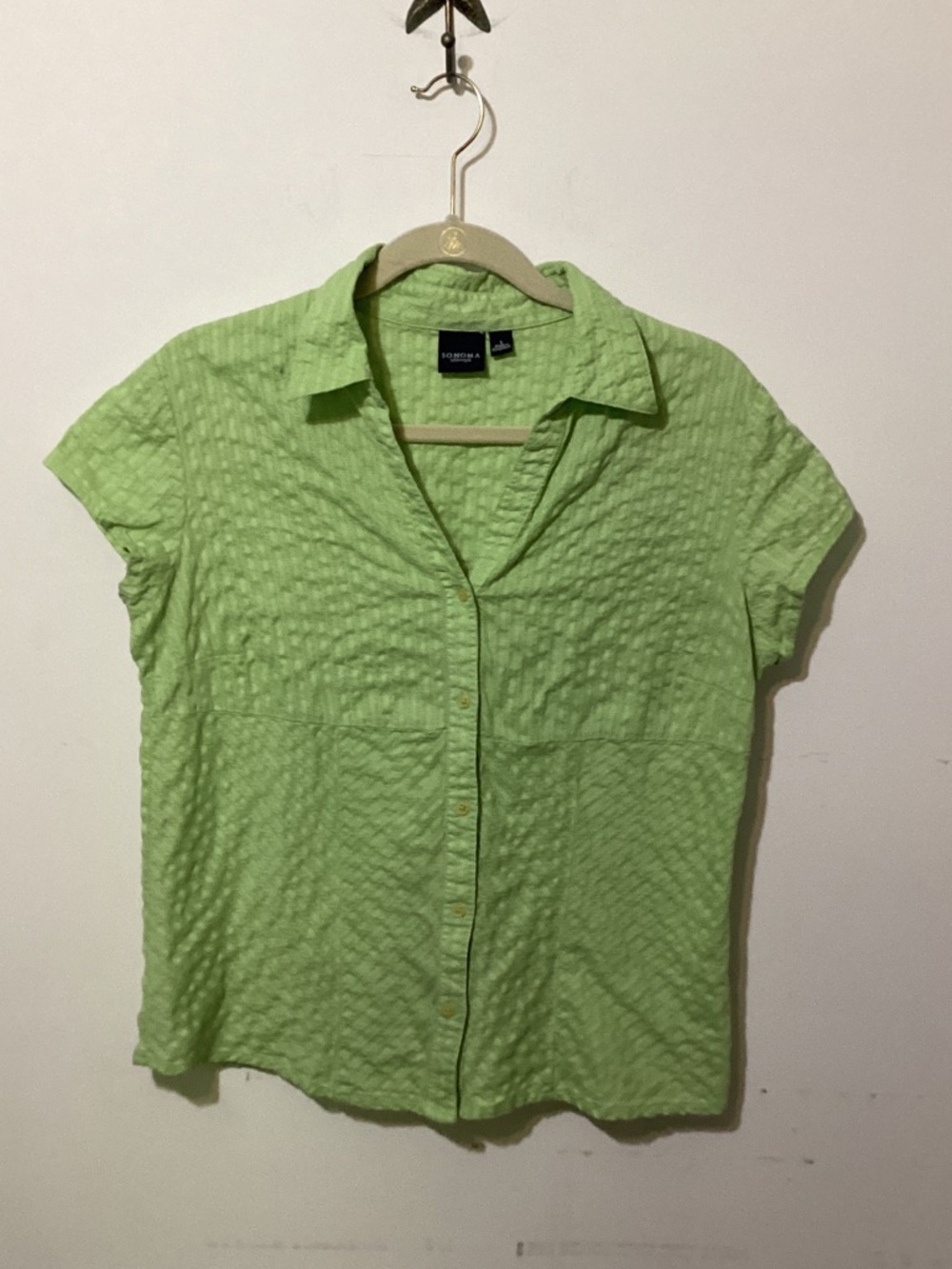 Sonoma Lime Green Textured Cotton Blend Top Coastal Summer Style Size L